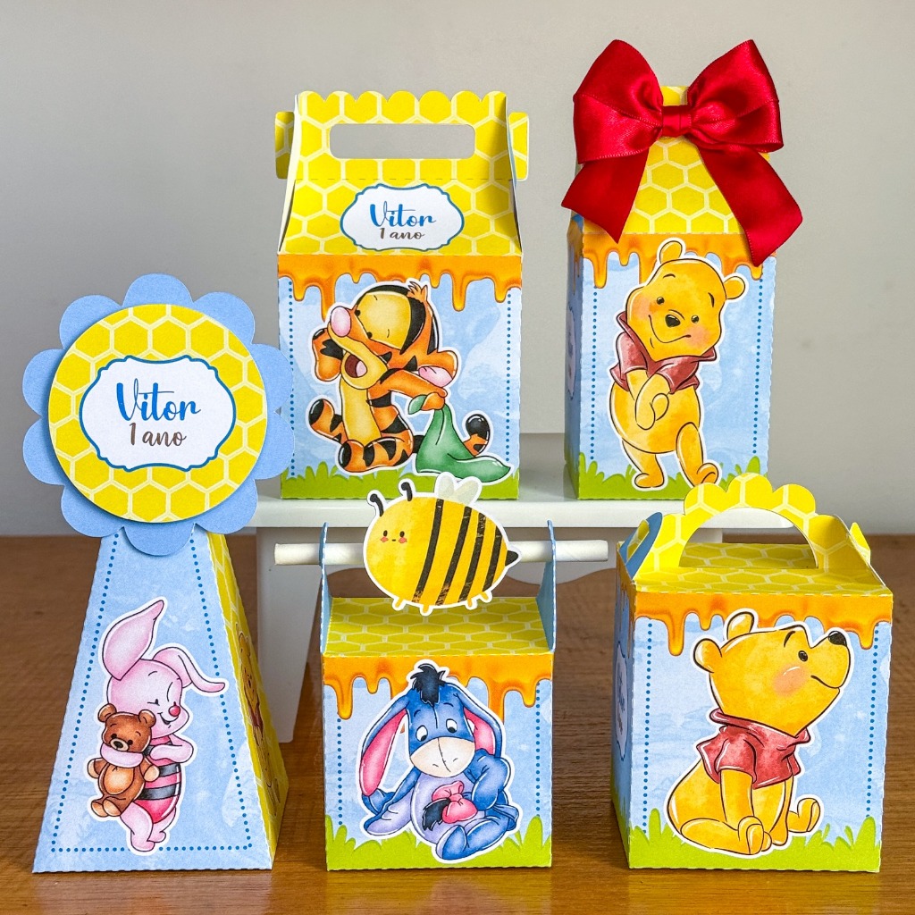 Kit Festa Caixinha Personalizada para Lembrancinha de Festa Infantil Ursinho Pooh