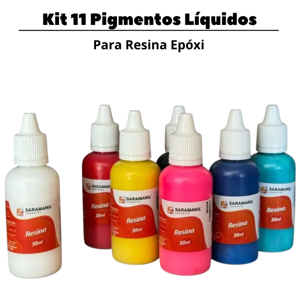 Kit 11 Pigmentos Líquidos para Resina Epóxi 30ml Saramanil  Corante para Artesanato