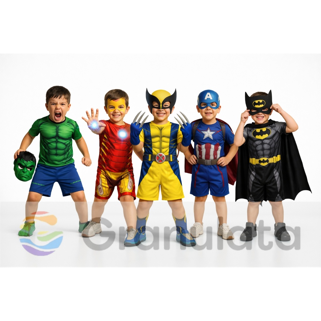 Fantasia Infantil Super Heróis com Máscara Macacão Curto P ao GG Diversos Modelos