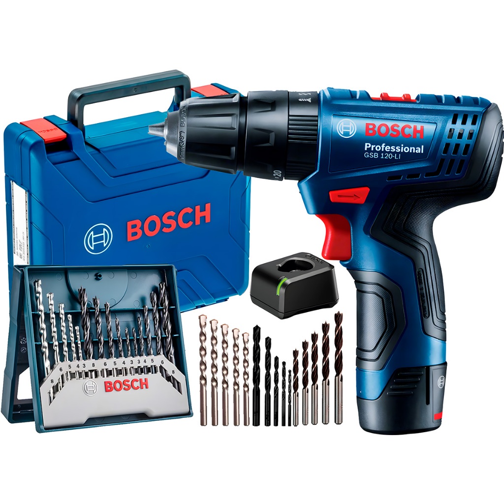 Parafusadeira Furadeira 12v Gsb 120li Bosch + Kit Caixa Mini X-Line15 Brocas