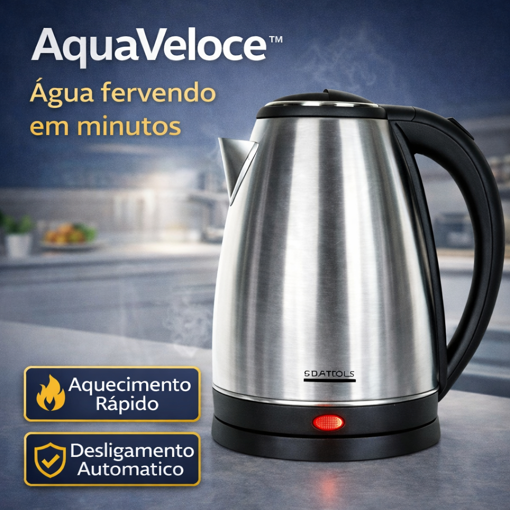 Chaleira Elétrica Inox 2L 220V Aquecimento Rápido Jarra Elétrica Desligamento Automático AquaVeloce