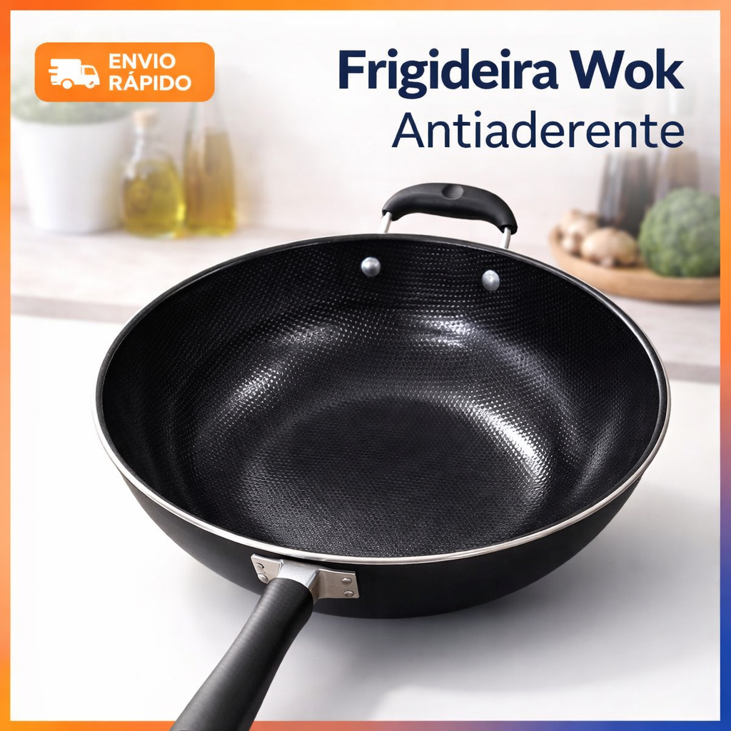 Imagem Frigideira Profissional Antiaderente Wok 34 cm Panela Grande 3l Teflon Carne Peixe Yakissoba