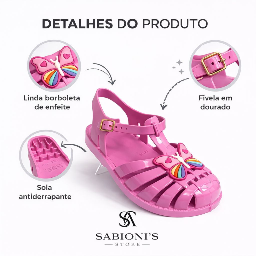sandália infantil menina delicado passeio escola luxo borboleta florzinha jardim