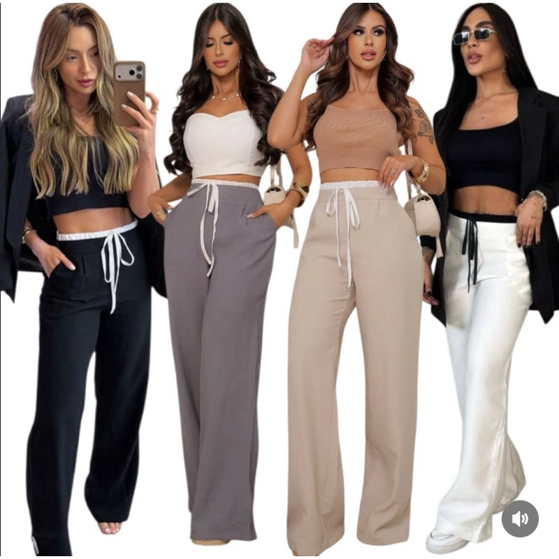 Calça Bicolor Pantalona Feminina Cos Duplo A Calça Mais Usadas Pelas Famosas Esportiva Moderna Causal em Oferta na Shopee