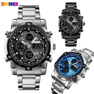SKMEI 1389 Relogio Masculino Analogico e Digital Casual Relógio de quartzo com pulseira de aço inoxidável e LED digital em Oferta na Shopee