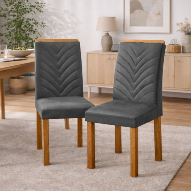 Kit 2 Cadeiras Carol Estofadas Para Sala De Jantar E Cozinha - Cinza Escuro em Oferta na Shopee
