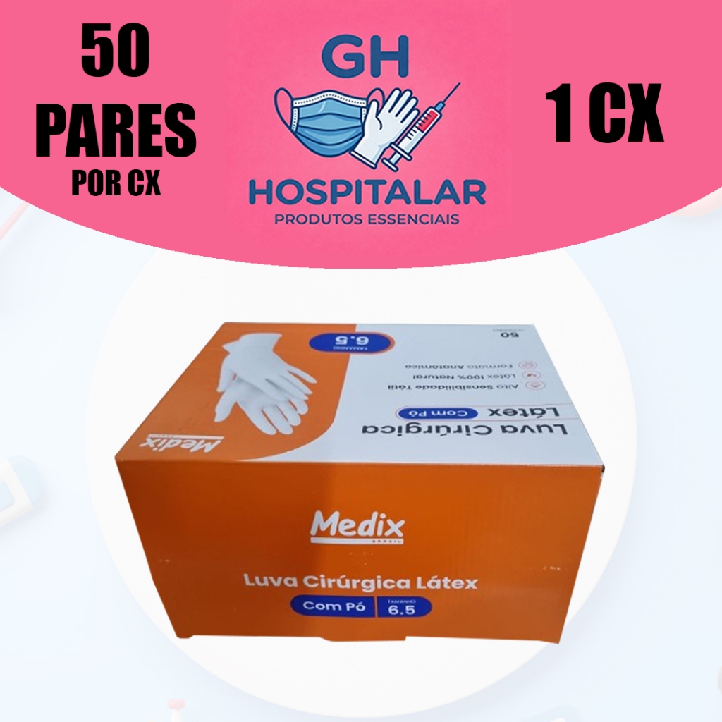Luva Cirúrgica Estéril 6,5/7,0/7,5/8,0/8.5  - CX C/50 PARES em Oferta na Shopee