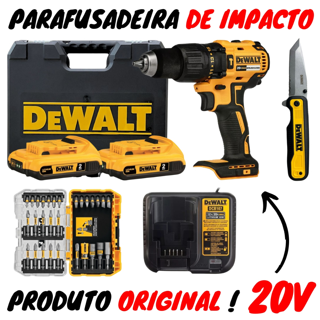 Parafusadeira De Impacto 20v Dcd7781d2 + Brindes Original Dewalt