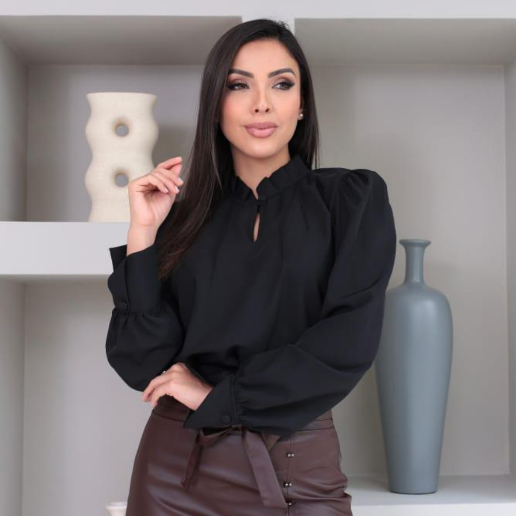 Blusa Social Feminina Evangélica Manga Longa Gola Franzida