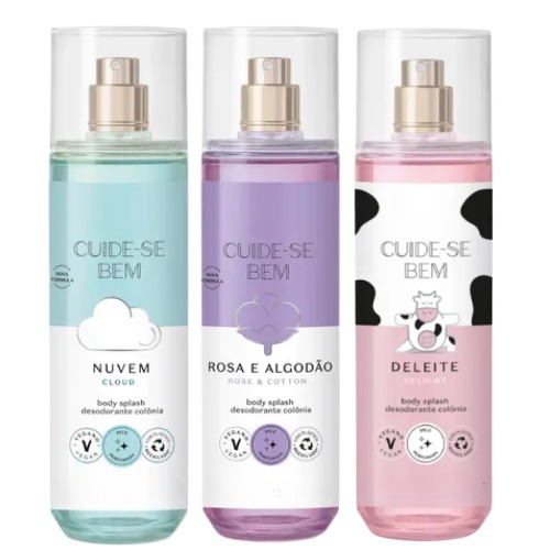 KIT FAVORITOS: Garanta já seus Body Splashes Deleite, Nuvem e Rosa e Algodão.