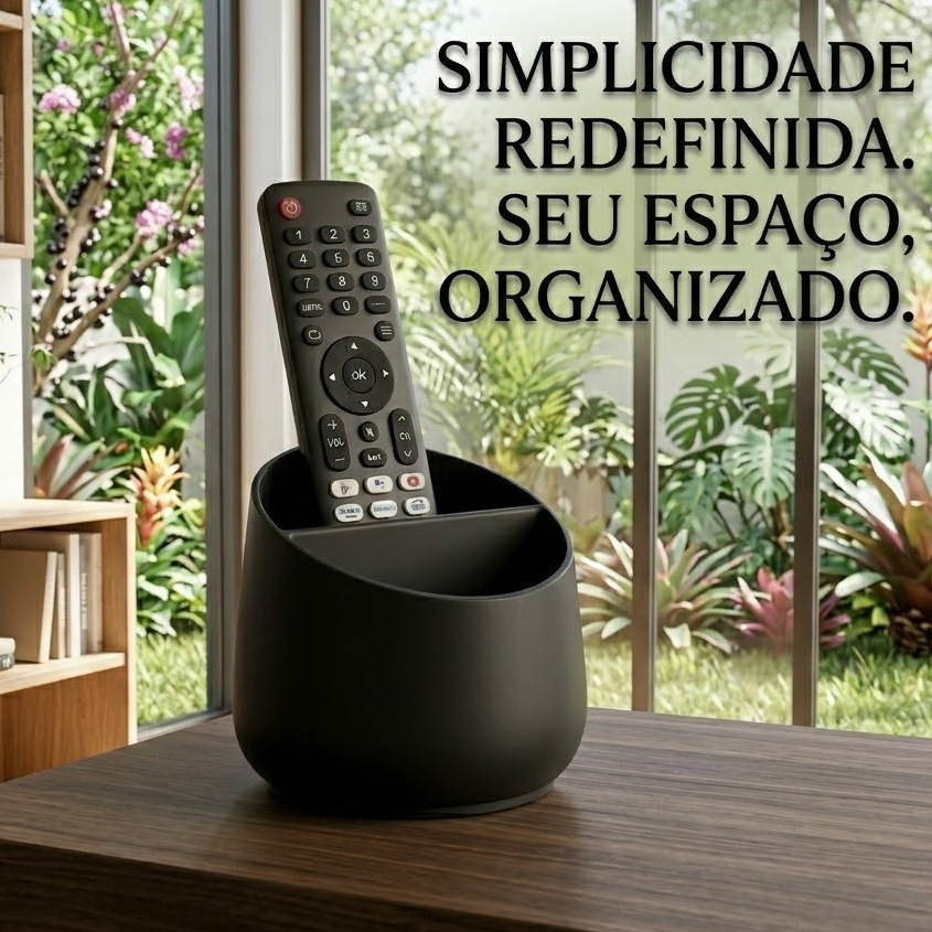 Suporte Controle Remoto Mesa Rack Sofá Organizado Redondo 2 Compartimentos  Preto e Branco 1 e 2 Peças
