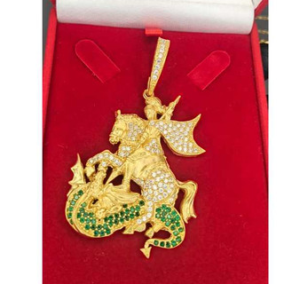Pingente 100% Moeda Antiga Sao Jorge Cravejado Zirconia Premium Cor Identica Ouro Acabamento Premium