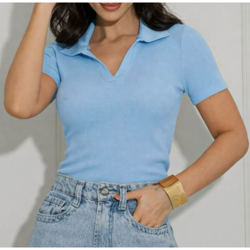 BLUSA GOLA POLO MODA FEMININA BÁSICO CAMISA BLUSINHA CASUAL SOCIAL TRABALHO RIBANA ALGODÃO MANGUINHA VERÃO DIA A DIA
