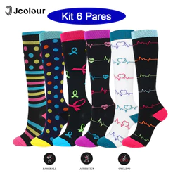 Jcolour 6 Pares Meias De Compressão Joelho Alto 30mmHg Esportivas Diabetes Varizes Correndo Ciclismo