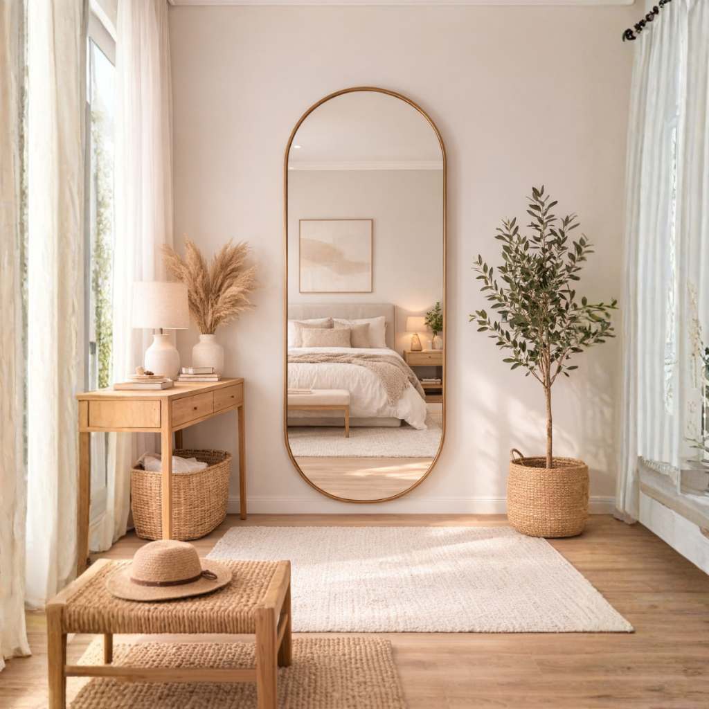 Imagem Espelho Oval Lopazzi Grande Corpo Inteiro 150x50cm Com Moldura Alumínio Para Quarto Sala Decorativo