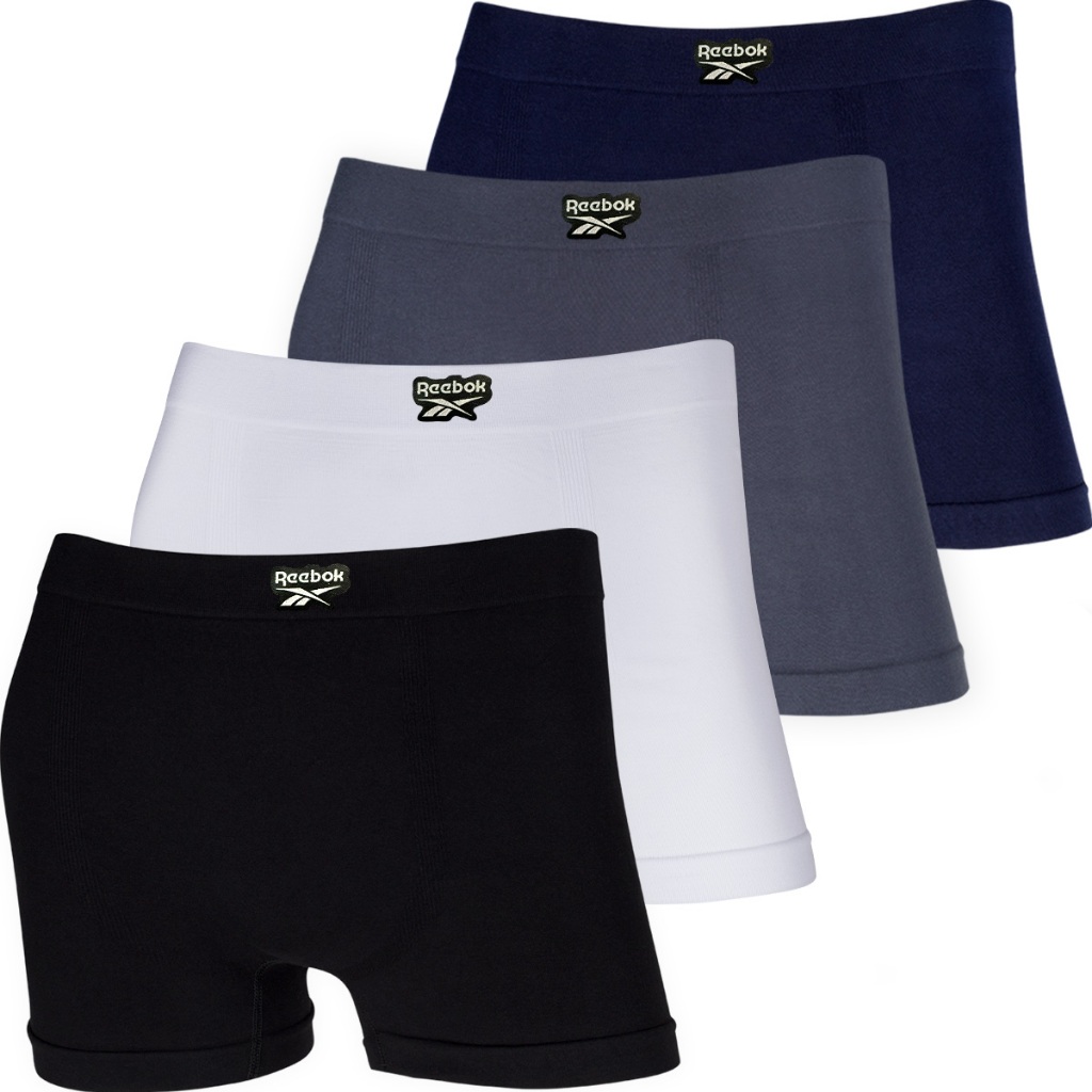 Kit 4 Cuecas Boxer Reebok Algodão Masculina Sem Costura Premium Box Confortável Macia Original Cueca Adulto