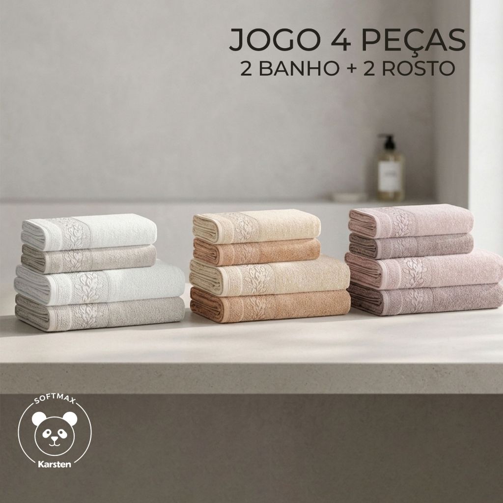 Jogo Toalha De Banho Karsten Macia E Grossa 100% Algodão Kit Banho e Rosto Barrado Floral Provence