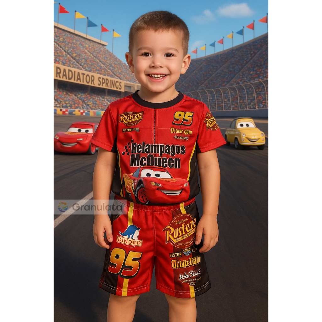 Fantasia Infantil Relâmpago McQueen com Máscara EVA Macacão Curto Confortável Carnaval Aniversario