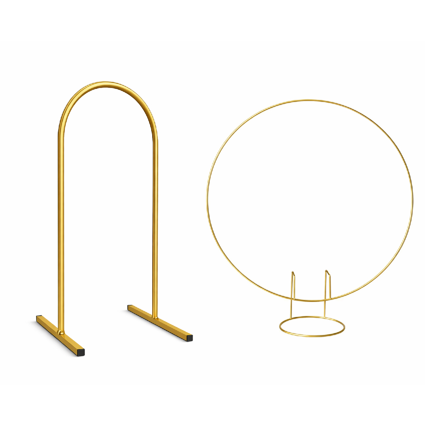 Kit 2 Mini Arcos Decorativos Dourado -Arco Romano + Arco Redondo para Festa e Mesa de Aniversário