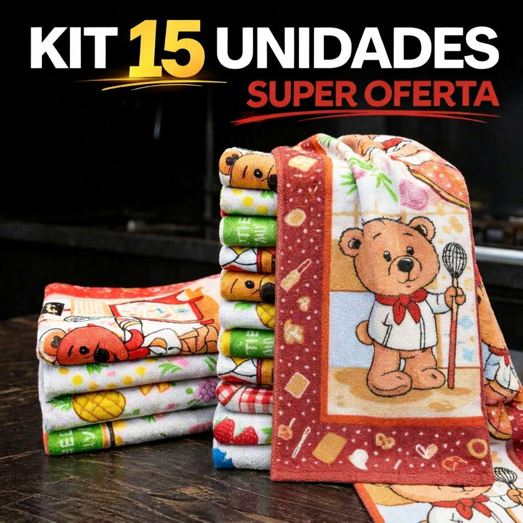 Kit 15 Panos de Prato Atoalhado 60x40cm Felpudo Panos Copa Decoração Cozinha em Oferta na Shopee