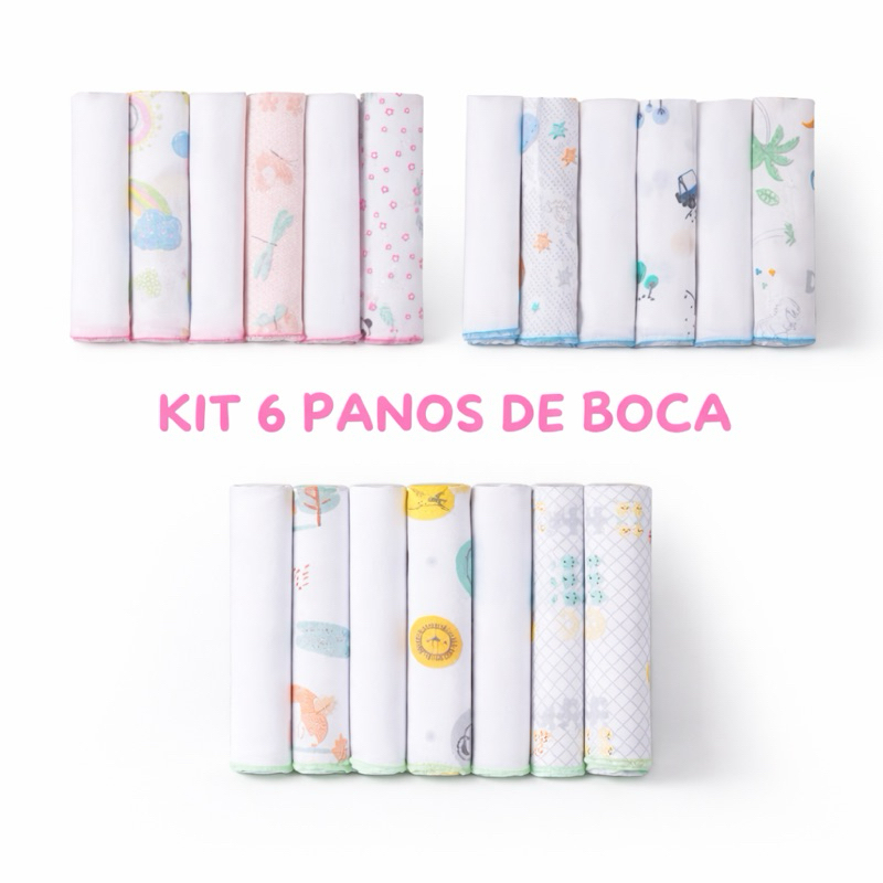 Kit 6 ou 12 Pano de Boca Bebê Algodão Papi Karinho Toalhinha Macia Estampada Antialérgica