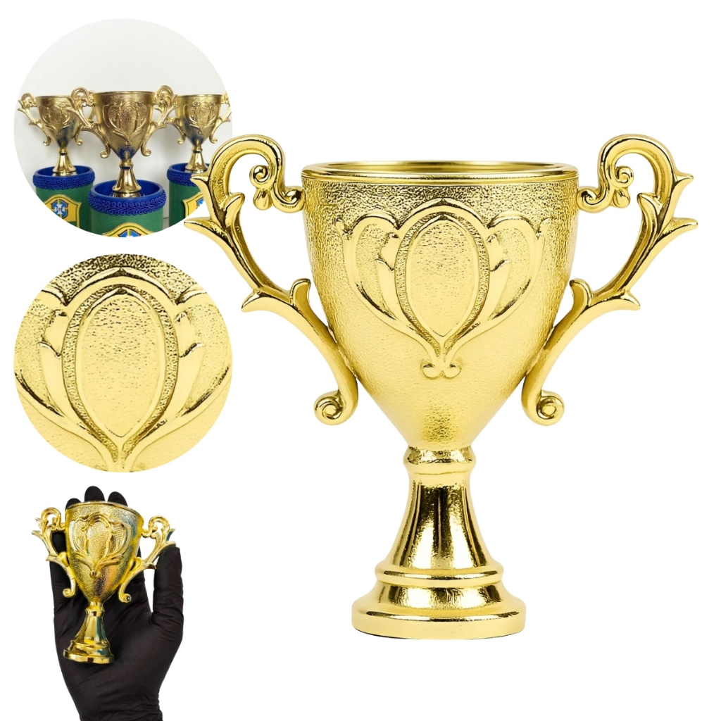 Conjunto Lembrancinha Troféu Copa Dourado Para Festa Infantil Decoração