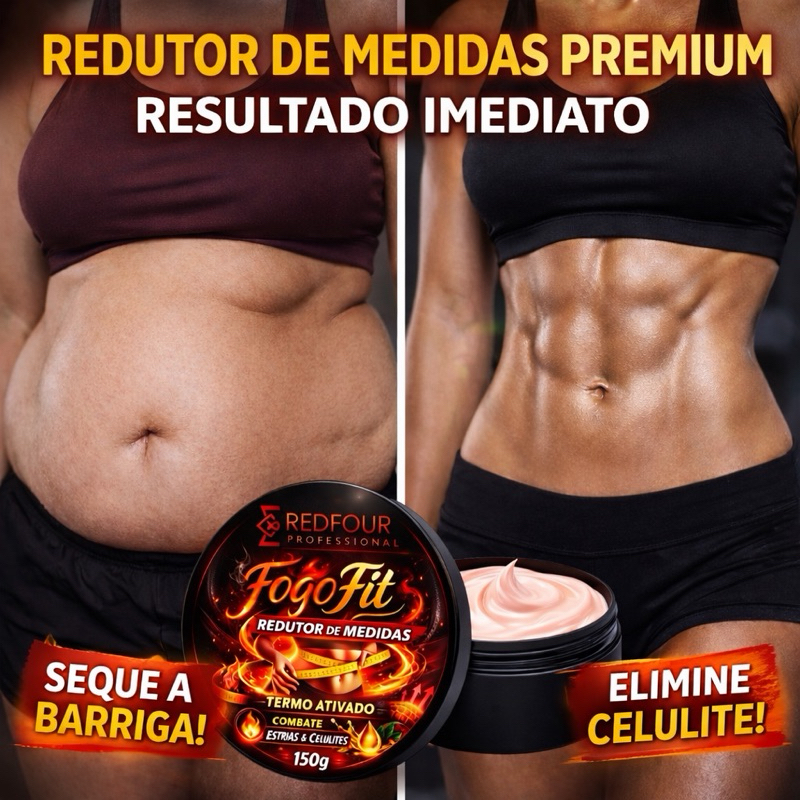 FogoFit Redutor de Medidas 150g Termo Ativado – Creme para Gordura Localizada, Estrias e Celulite | Resultados Visíveis