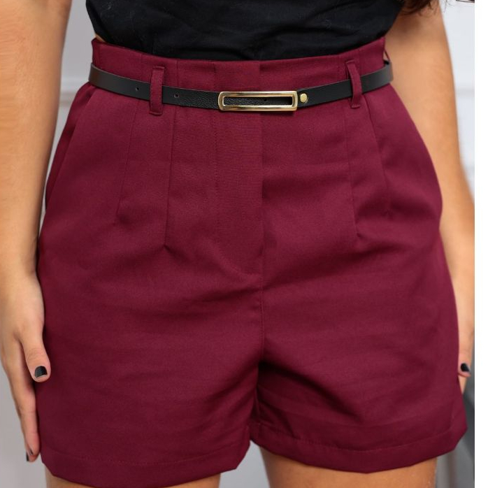 Short alfaiataria feminina social lizo com zíper lateral com cinto bolso funcionais acompanha cinto verão 2026