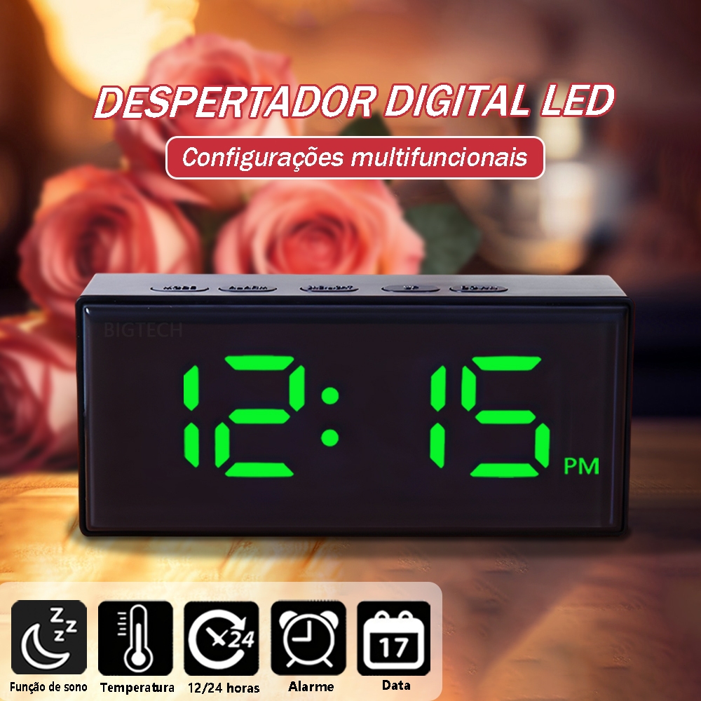 Relogio Digital De Mesa Portátil Despertador Quarto LED Brilha Escuro Infantil Temperatura em Oferta na Shopee