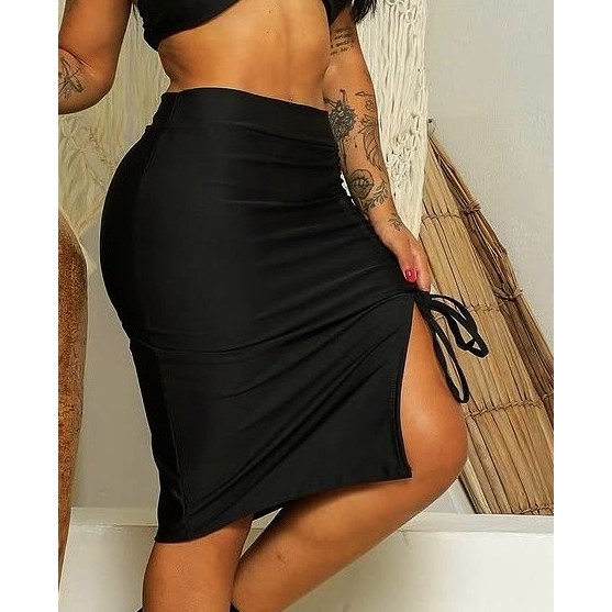 Saia MIDI com fenda ajustável feminino elegante em Oferta na Shopee