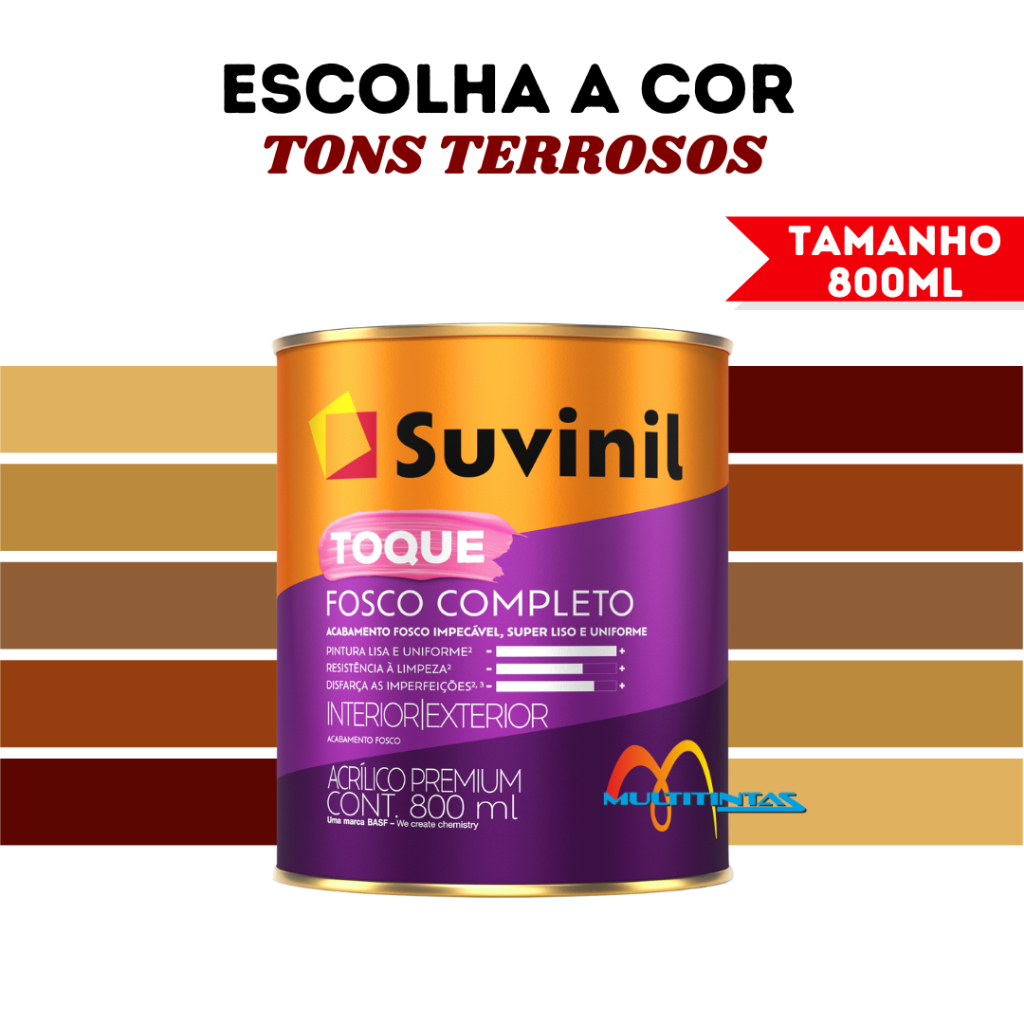 Tinta Acrílica Fosco 800ml Tons Terrosos Toque Fosco Completo Parede Suvinil