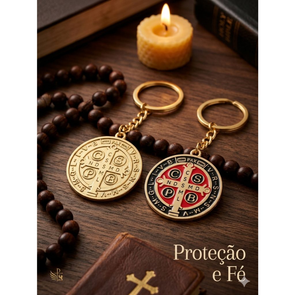 kit 2 Chaveiro Medalha Escudo São Bento Em Metal em Oferta na Shopee