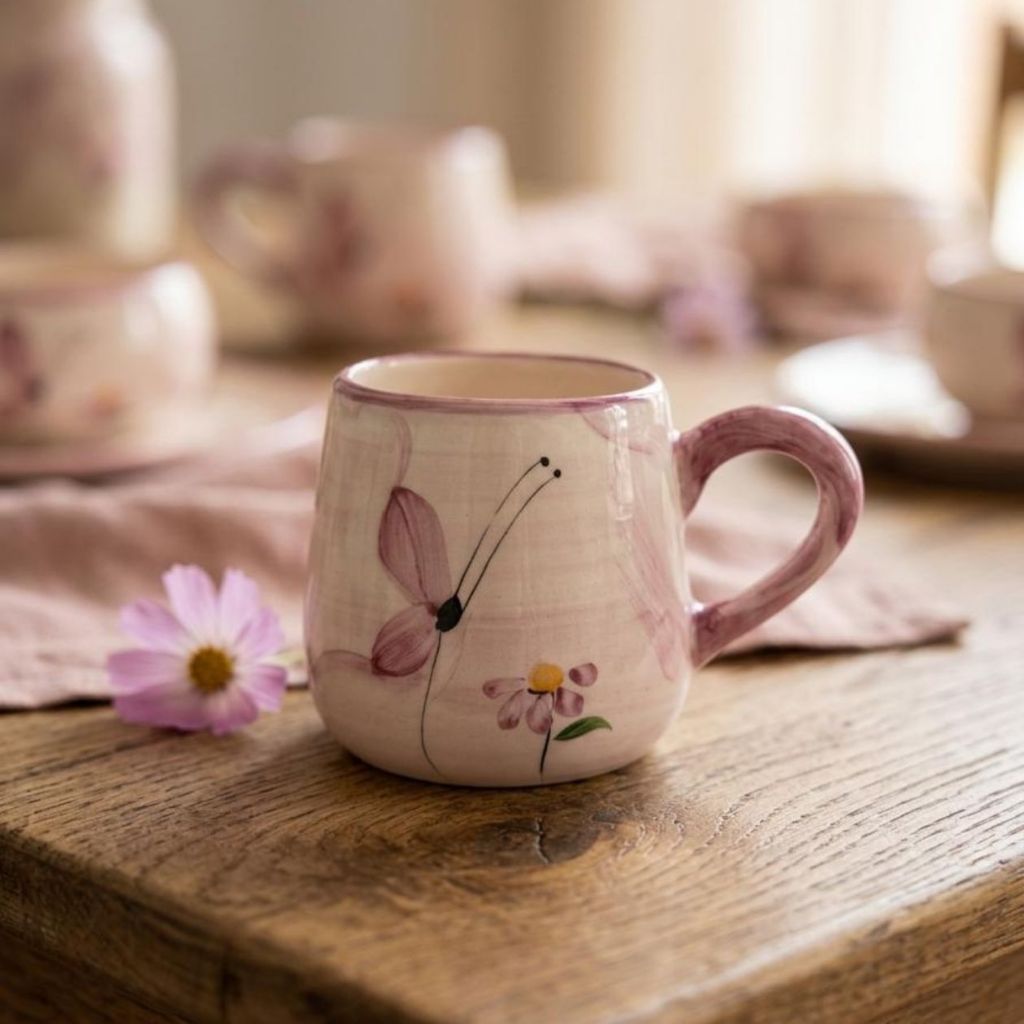 Caneca Bojuda Pequena De Ceramica 240 ml Pintado a Mão