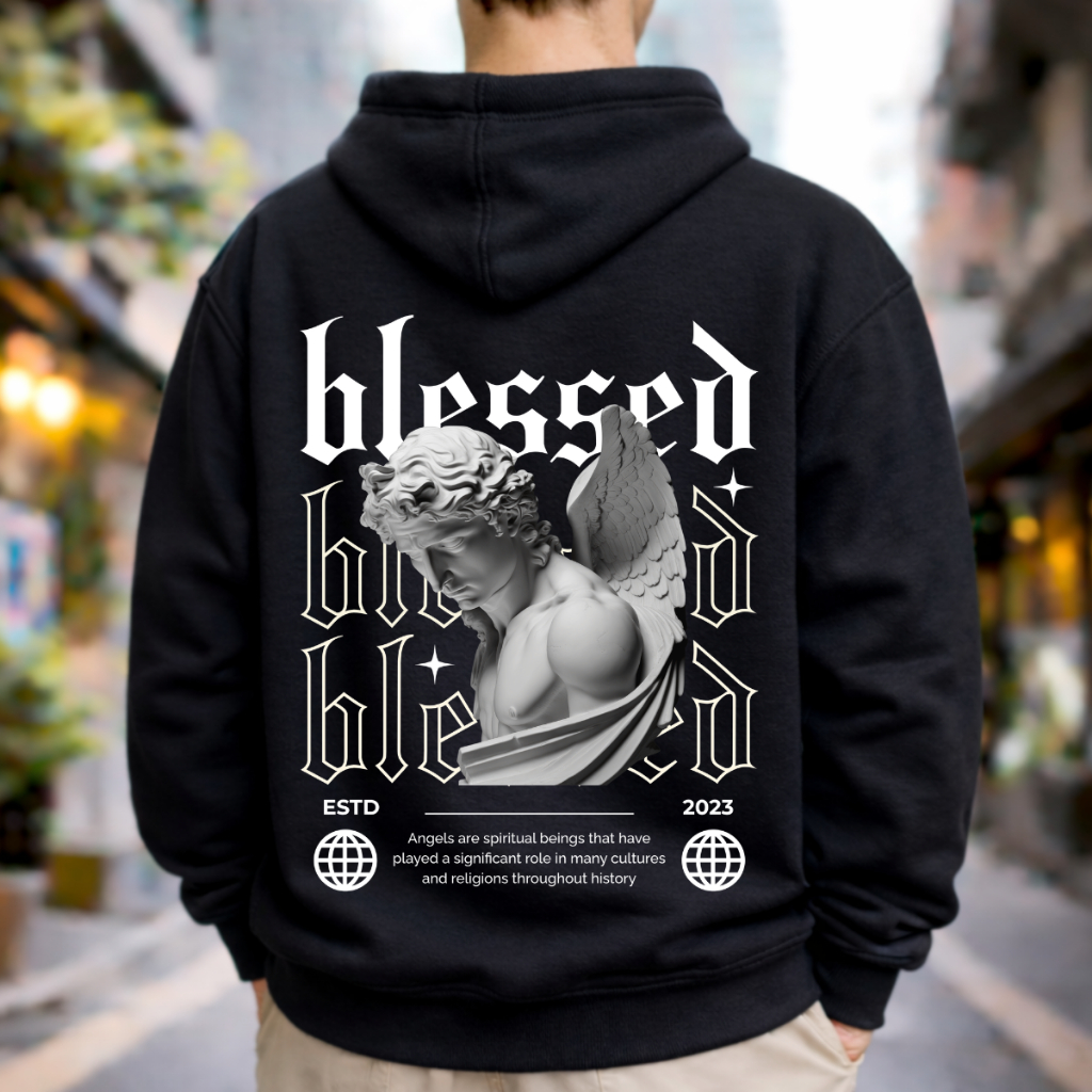 Moletom Canguru Masculino Feminina Flanelado Algodão Casual Blusa De Frio Estampado Blessed Angel