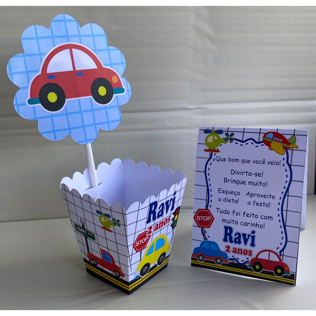 Kit Centro de mesa MEIO TRANSPORTE Personalizado com Nome | Cachepot Festa Infantil Aniversário Chá