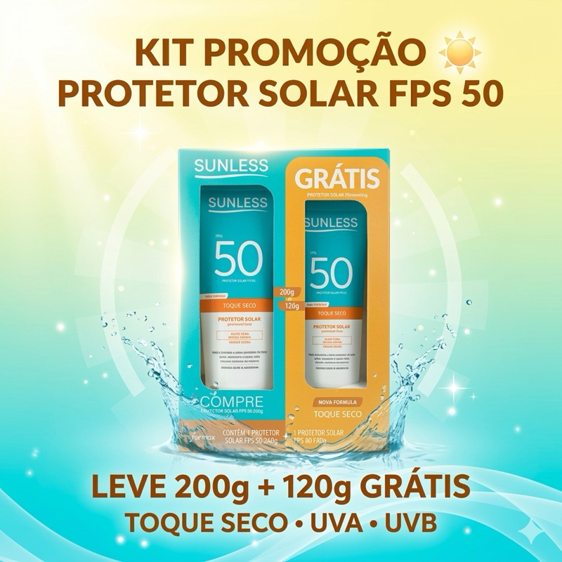 Protetor Solar kit  FPS 50 Sunless Toque Seco Corpo e Rosto 200g + 120g