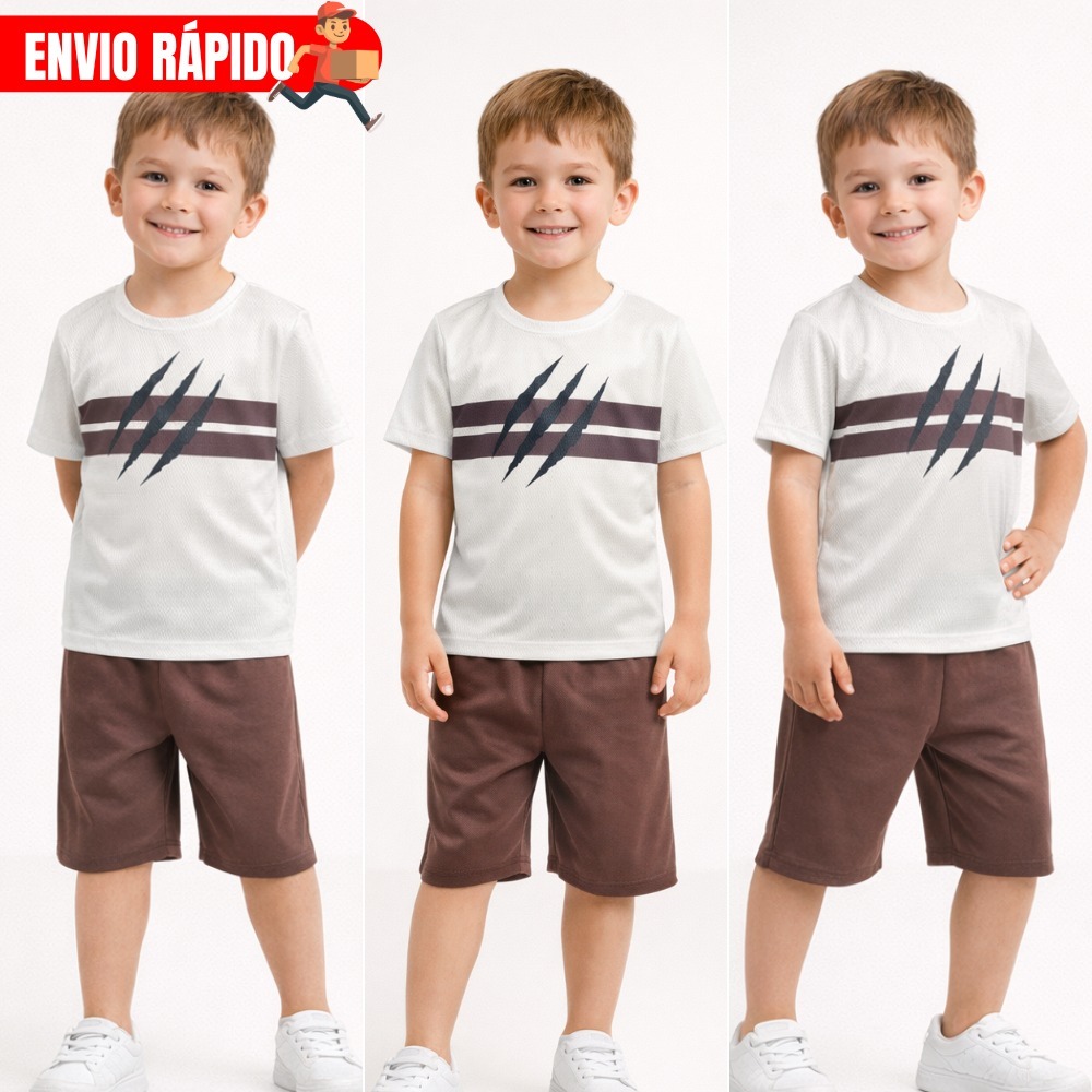 Conjunto 2 Peças Blusa + Bermuda Infantil Masculino Menino Esportivo Estampado Fashion Verão