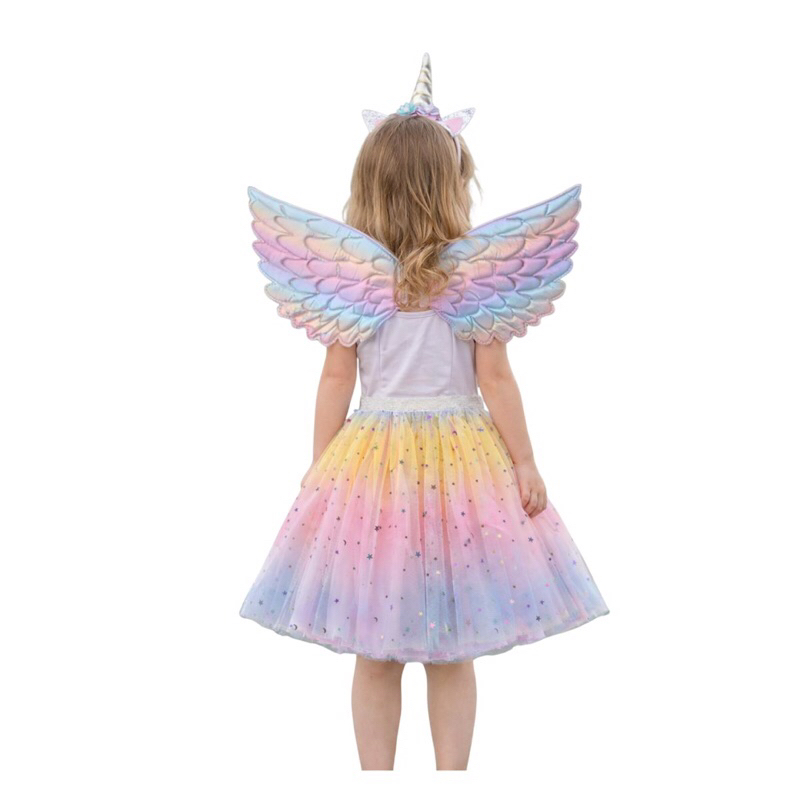Fantasia Infantil Unicórnio Rosa com Asa, Tiara e Saia - Tamanho Único para 2 a 6 Anos