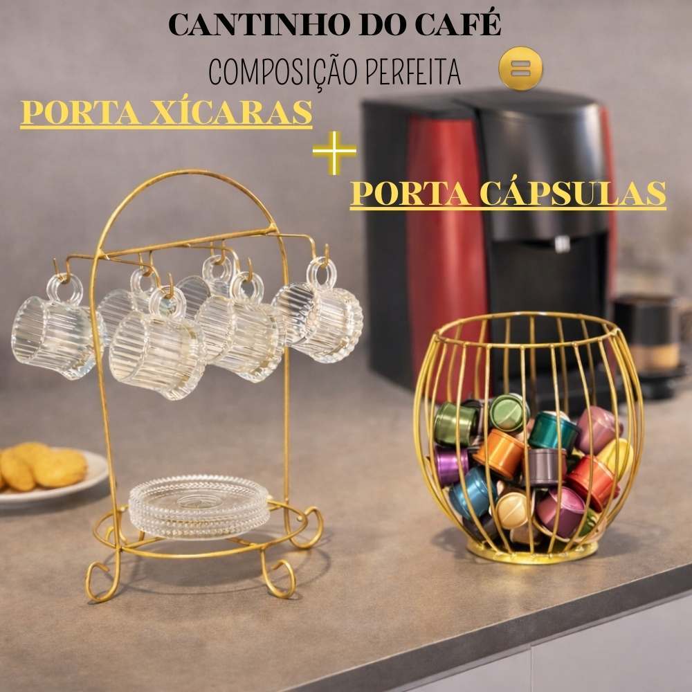 Kit Cantinho do Café 2 Peças PORTA XÍCARAS + PORTA CÁPSULAS Organizador Decorativo em Ferro em Oferta na Shopee
