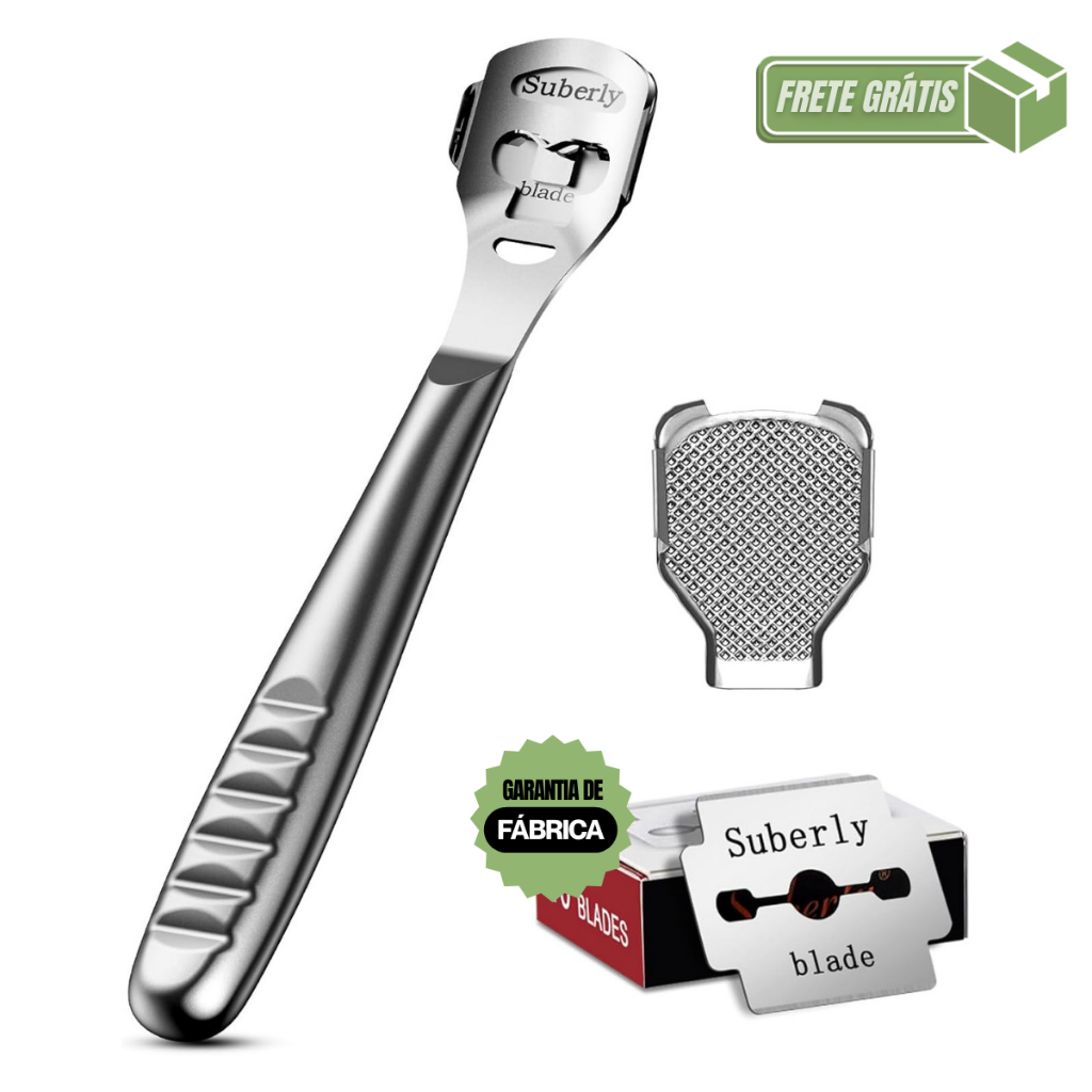 Raspador Removedor Pele Grossa Calosidades Pé Calcanhar Calos Cortador Rachaduras Pés Mãos Aço Inox Com Lamina Kit Lixa