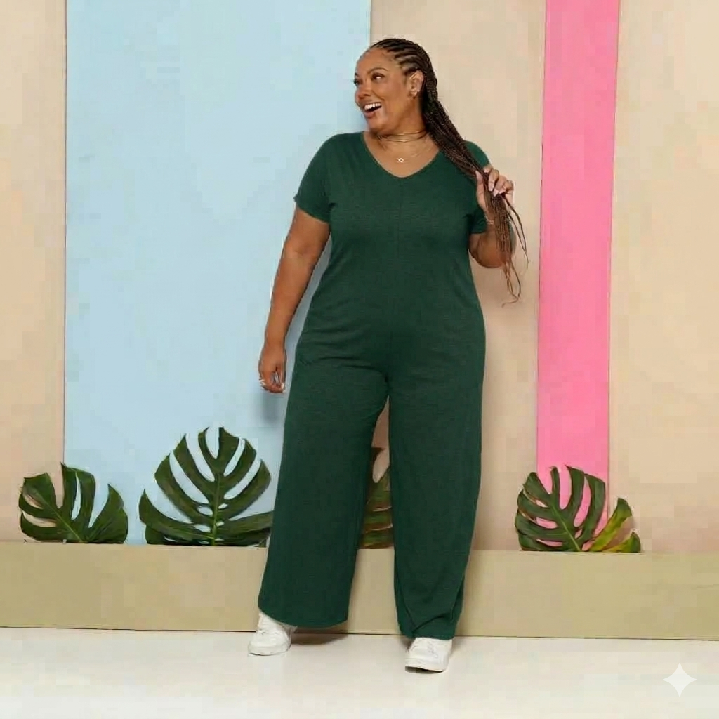 MACACÃO ELISE COM MANGUINHA  EM MALHA  VISCOLAYCRA PLUS SIZE 46 AO 64