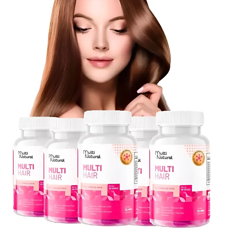 Combo 5x Colágeno + Biotina Multi Hair Potes C/ 30 Capsulas Pele Cabelo e Unhas - Multi Natura