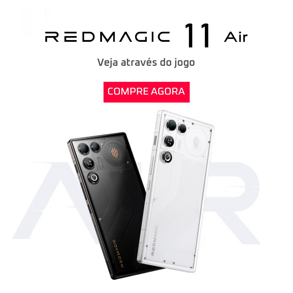 Smartphone REDMAGIC 11 Air 5G 12/16+256/512GB Snapdragon 8 Elite, tela OLED de 6,8", 144 Hz, 7000 mAh, NFC, Preto/Branco em Oferta na Shopee
