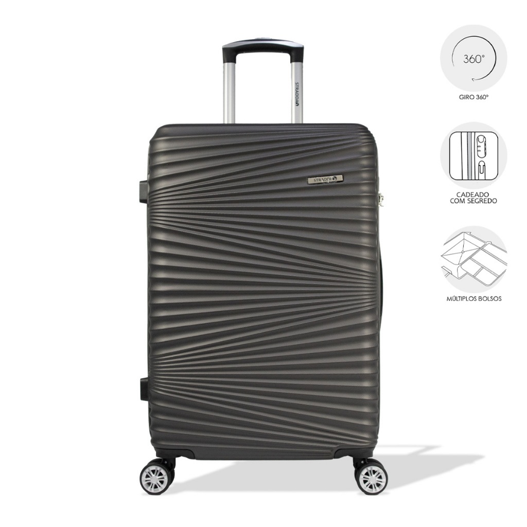 Mala de Viagem Média 23kg Rígida Rodas Giro 360º Hamburgo Stradda
