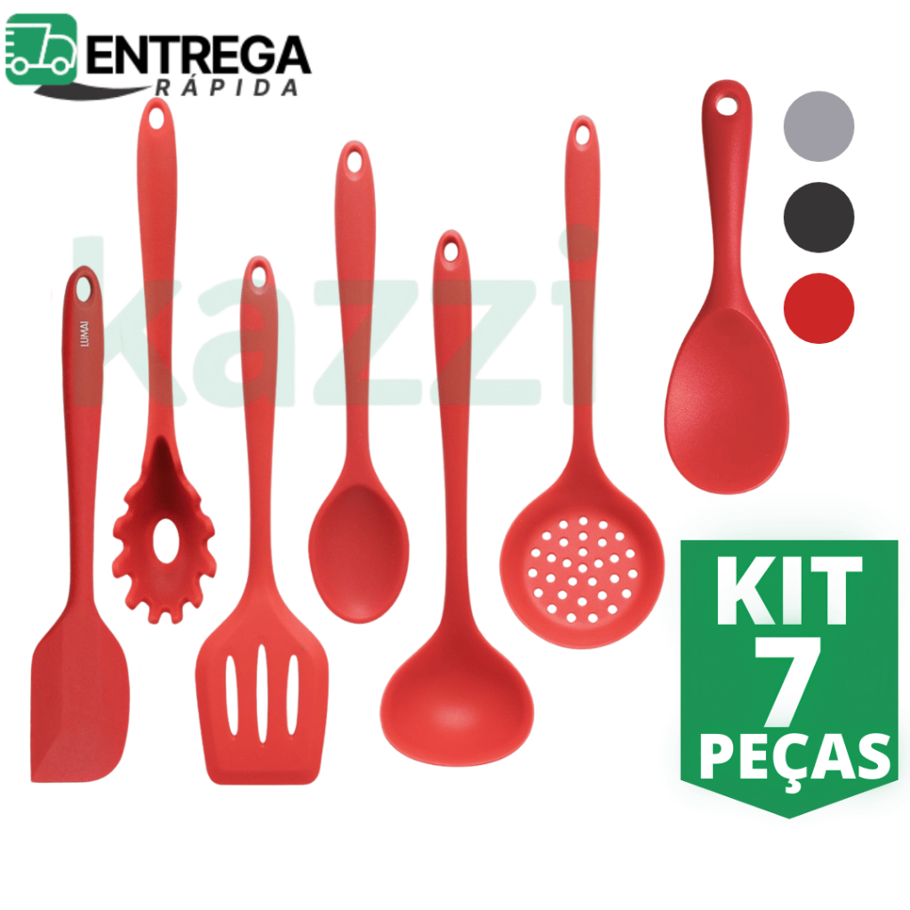 Kit 7 Utensílios para Cozinha de Silicone Colher Espátula Concha Jogo de Talhares Antiaderente em Oferta na Shopee
