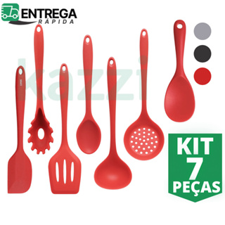 Kit 7 Utensílios para Cozinha de Silicone Colher Espátula Concha Jogo de Talhares Antiaderente em Oferta na Shopee