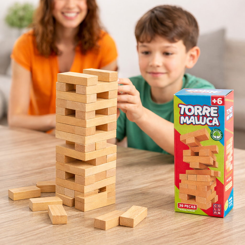 Jogo Torre Maluca 39 Peças Madeira Empilhar Blocos Jenga Jogo de Equilíbrio Brinquedo