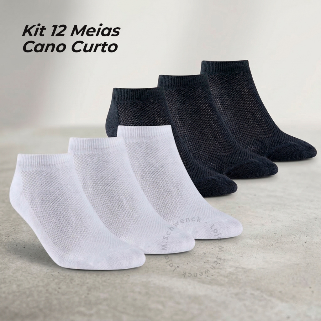 Kit 12 Pares Meia Soquete Cano Curto Invisível Unisex Masculino Feminino Algodão Ótima Qualidade