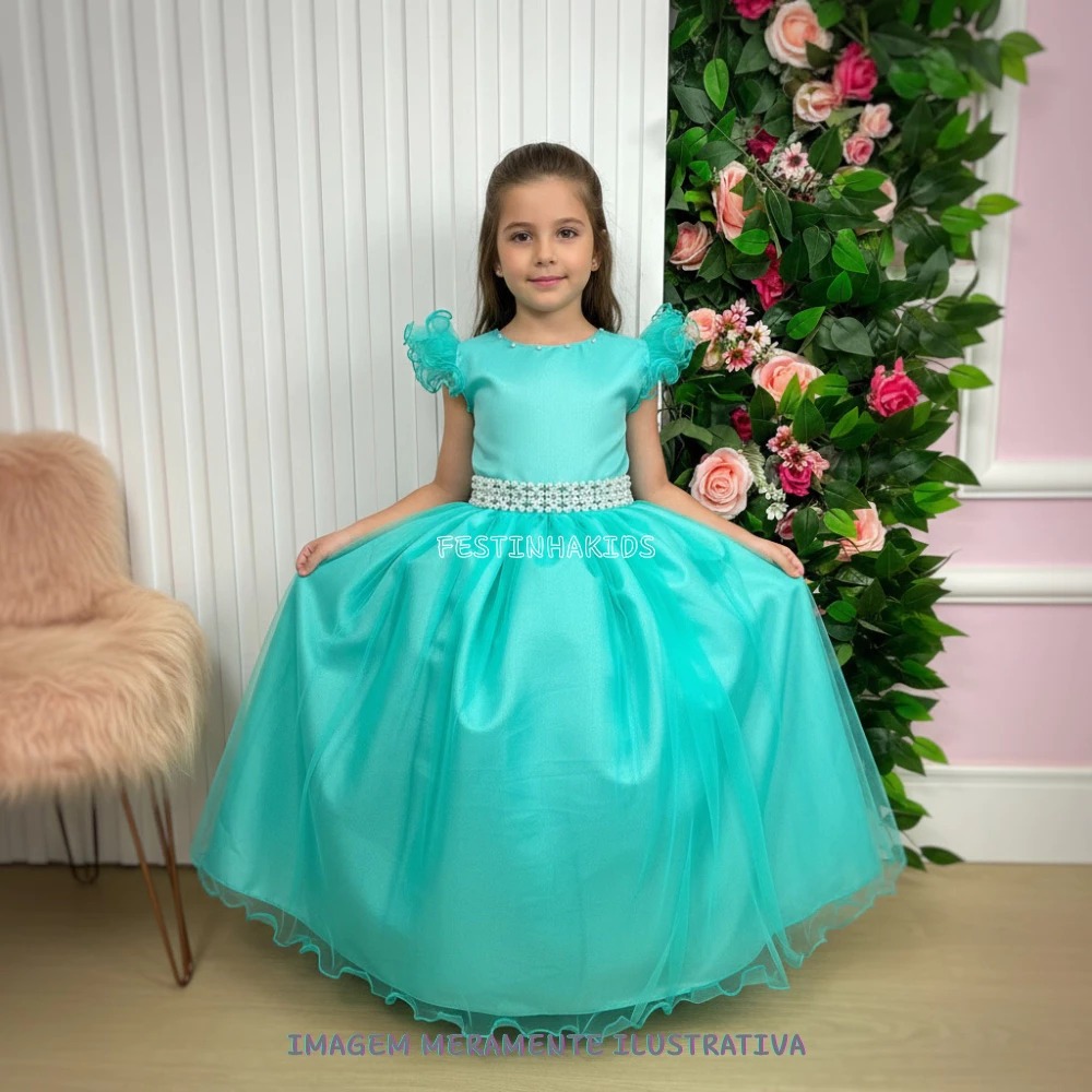 Vestido Infantil Juvenil Longo Amanda Verde Tiffany Festa