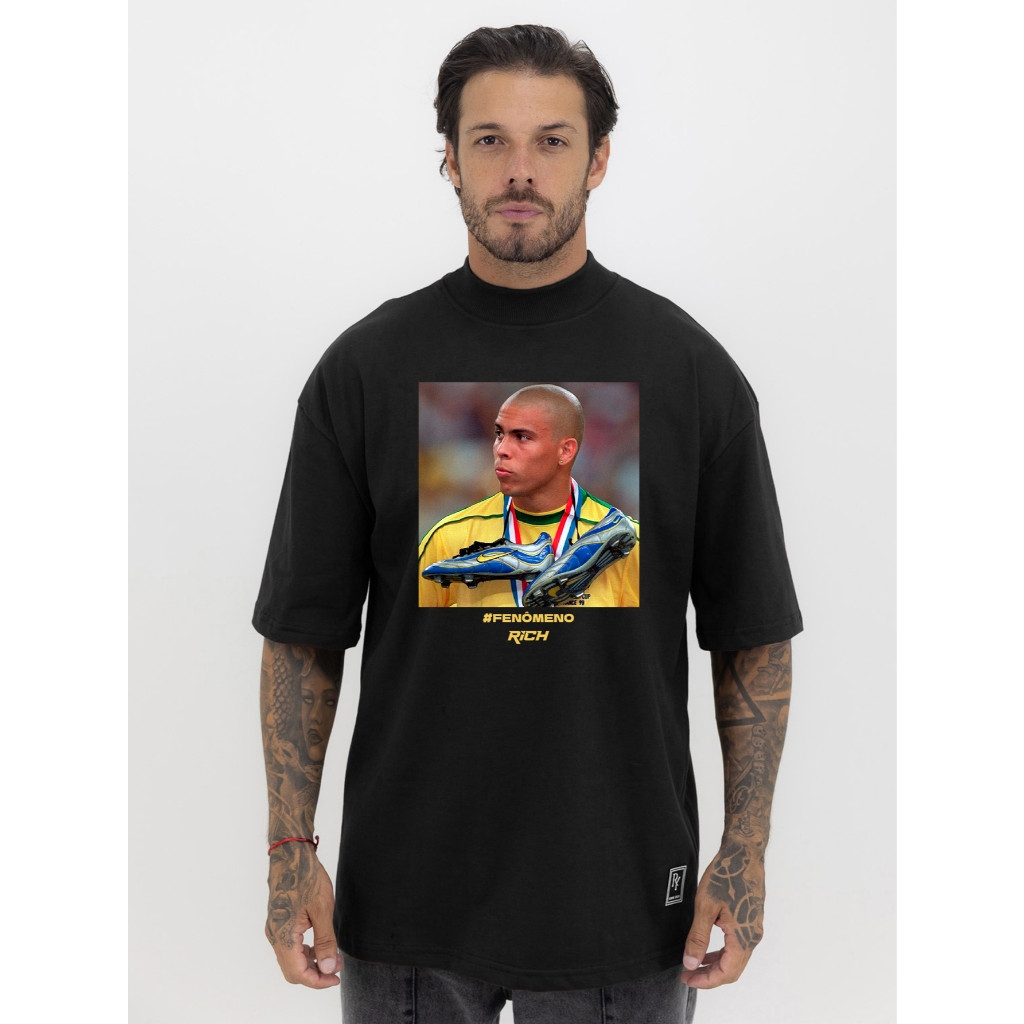 Camiseta Camisa Oversized Gola Alta Ronaldo R9 Fenômeno Futebol Streetwear Algodão Premium